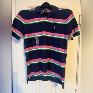 POLO Ralph Lauren Shirt Size Youth L 14-16 Navy Pink Green Striped Golf ⛳️ NWT